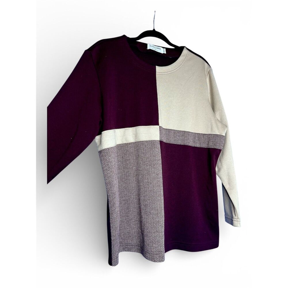 Alfred Dunner Mens Purple Colorblock Crewneck Sweater Herringbone Patchwork Sz L - Picture 2 of 6